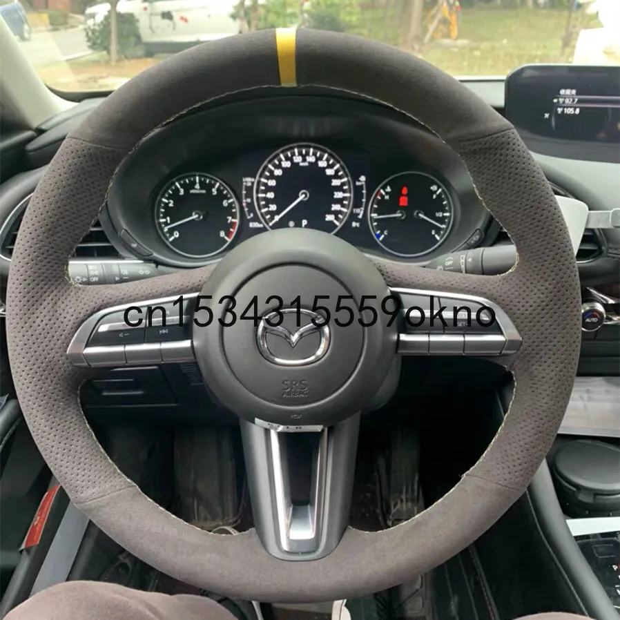 For Mazda 3 Axela CX-30 2020 6 ATENZA CX-5 RX-8 Non-Slip Black Suede DIY Hand Sewn Steering Wheel Cover