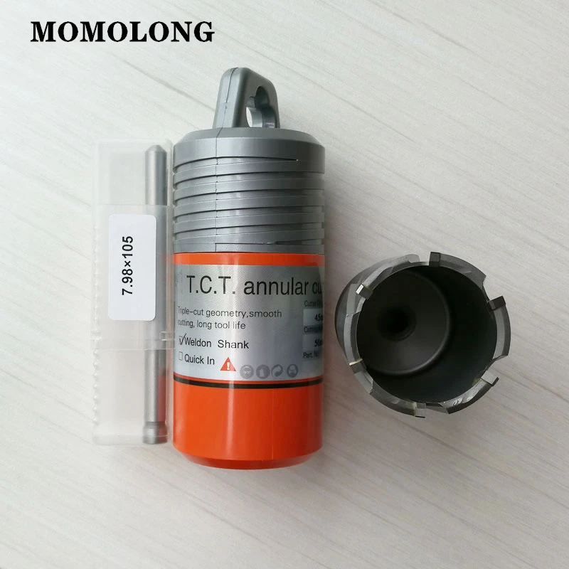 Pemotong Melingkar TCT dengan Batang Weldon 3/4 ", Bor Inti Paduan Karbida 2", Gergaji Lubang dengan Kedalaman Pemotongan 50Mm 12-65Mm X 50Mm