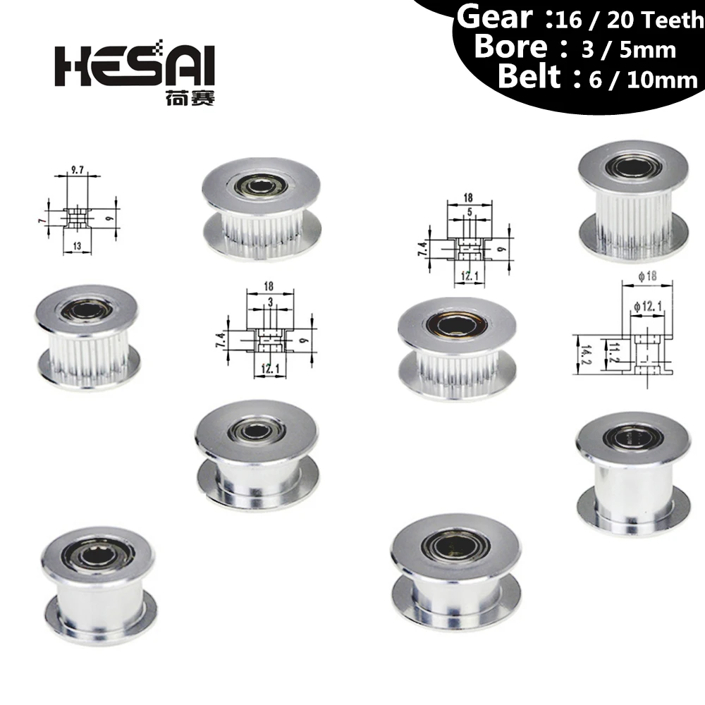 GT2 Pulley 16/20 Without Teeth Pulley 16/20Teeth OR Without Teeth Timing Gear Bore 3/5mm for 2GT Belt Width 6/10mm