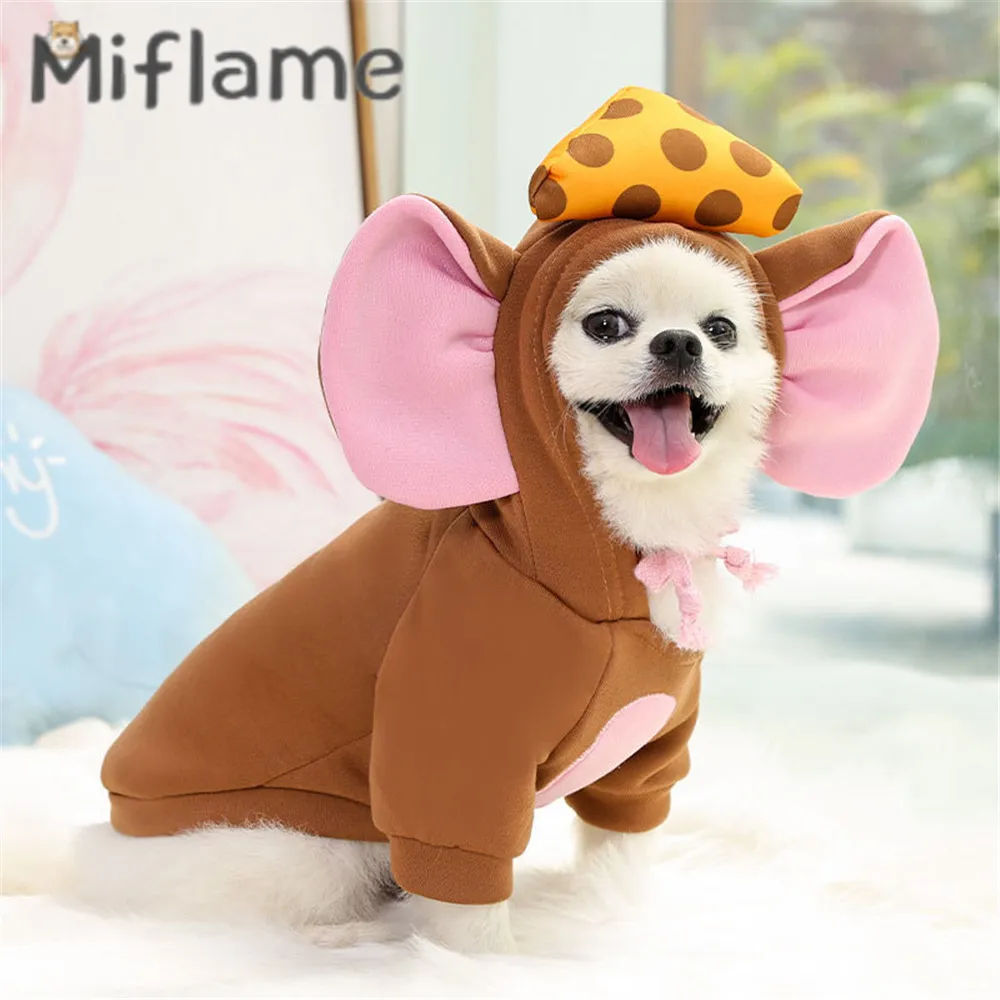 

Miflame Mouse Cheese Clothes For Small Dog Hoodies Funny Cute Pet Cat Clothing Pomeranian Bichon Winter Puppy Outfits Sweaters