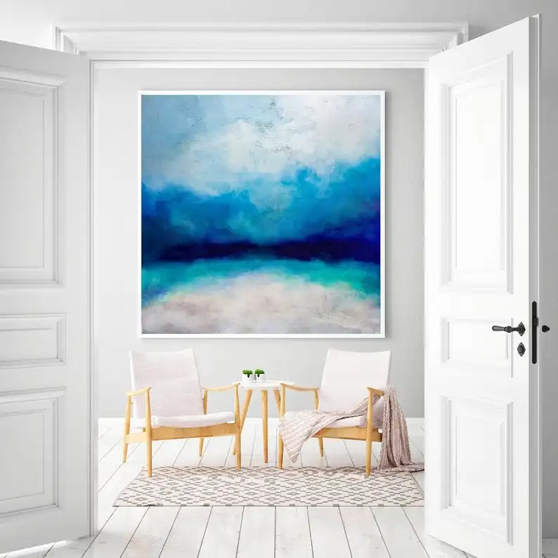 

Large Ocean Canvas Oil Painting Turquoise Sea And Blue Sky Landscape Painting Sky Landscape Oil Painting Large Wall Sea Painting