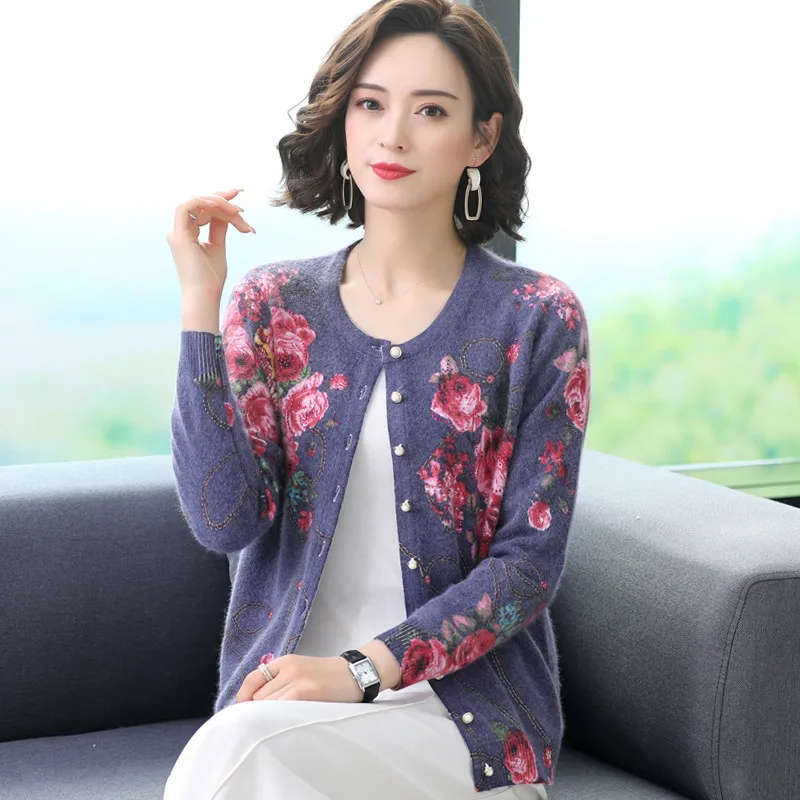 Elegant Knitt Sweaters Cardigan 2022 Spring Autumn New   Women's Knitted Sweater Cardigan Jacket Printed Outerwear Tops Female