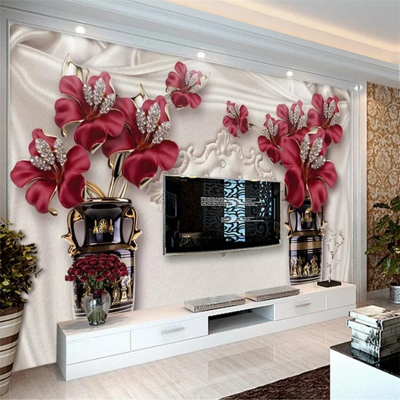 

wellyu Customized large mural Chinese atmosphere noble European jewelry flower living room TV background wall papel de parede