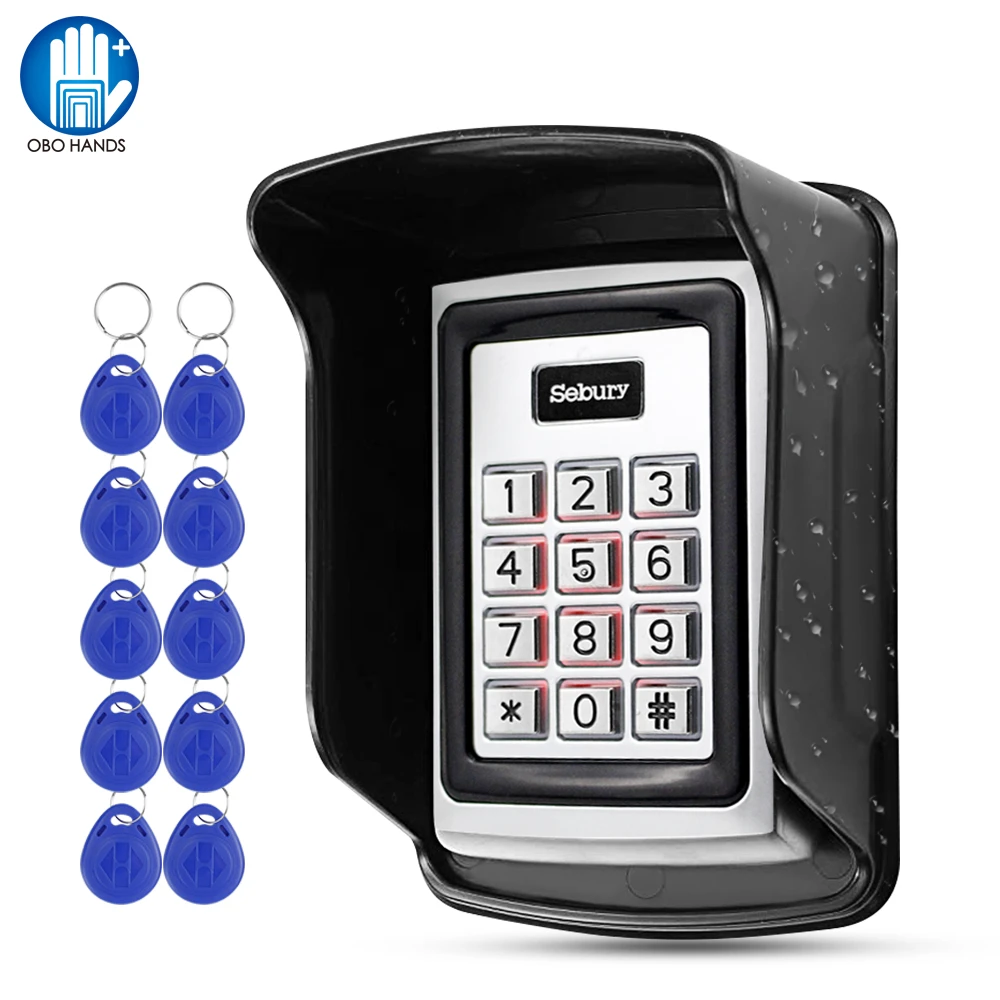 Standalone Metal Access Control Keypad RFID Keyboard Waterproof Cover Controller 10pcs Keyfobs for Door Access Control System