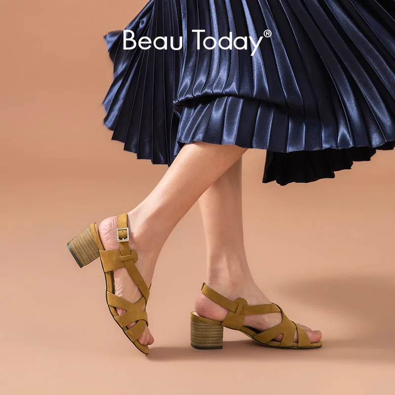 

BeauToday Gladiator Sandals Women Genuine Cow Leather Slingbacks Back Strap Rome Summer Lady High Heel Shoes Handmade A31085