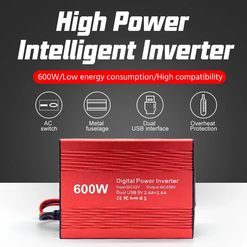 600W Car Power Inverter 12V 220V and AC 110v Auto Converter Transformer Power Converter Modified Sine Wave Universal Socket