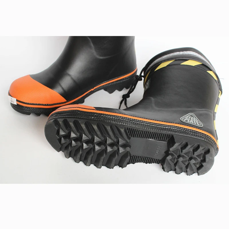 New  Men Rubber Rainboots  Anti- Skid Steel Head Bottom Puncture Men In Tube Rain Boots Wellies Safety Shoes Gumboots