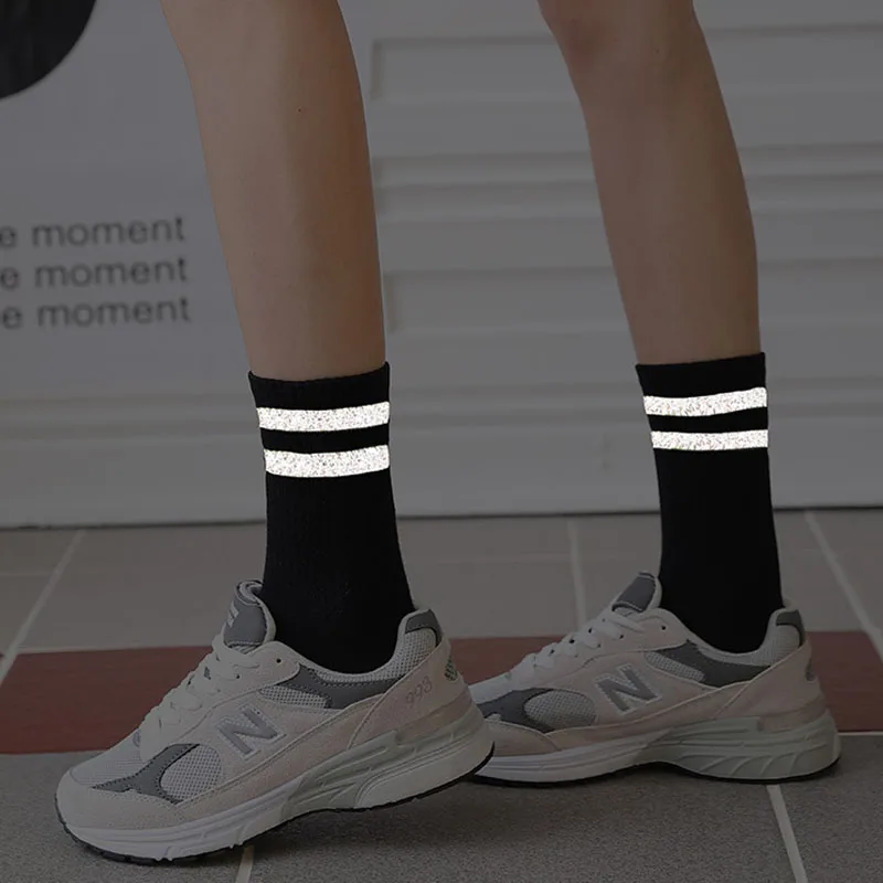 Socks Women Striped Night Bright Socks hip hop Streetwear Harajuku Light Socks funny socks Black White Sox Woman Dropshipping