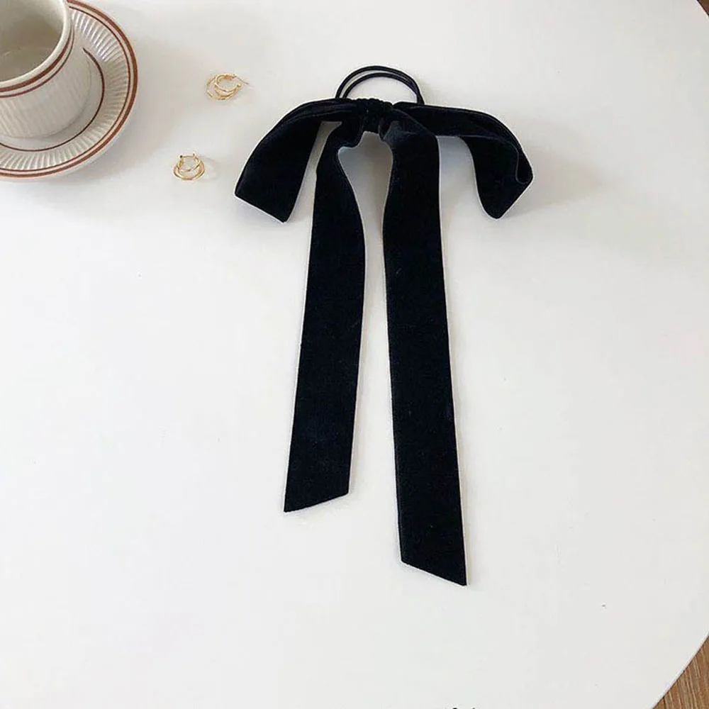 French Style Lazy Wind Velvet Ribbon Hair Rope Female Bow Knot Fashion Retro Headdress High Elasticity Tie Hair Rubber Band