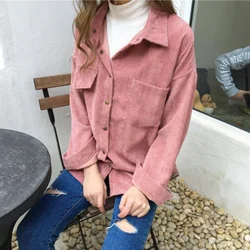 New Shirt 2024 Autumn New Ins Loose And Versatile Corduroy Shirt Women's Solid Color Casual Long Sleeve Shirt Coat