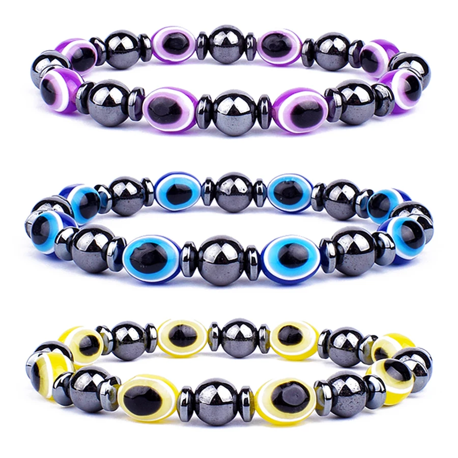 Nature Energy Hematite Beads Bracelets Men New Fashion Evil Eye Amulet Bracelet Women Health Care Bracelet Nazar Boncugu Jewelry