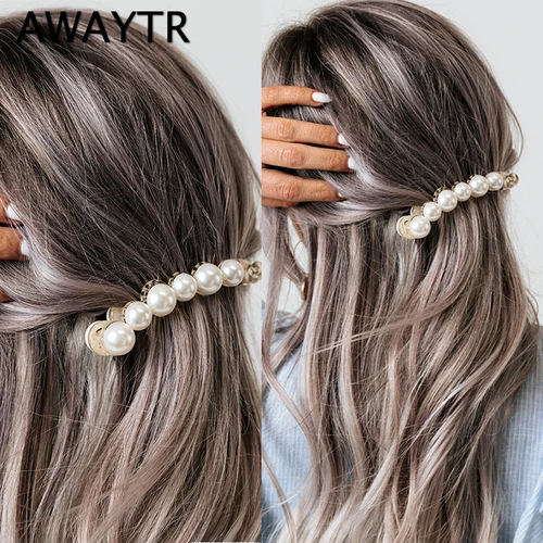 Imagen 2 del producto AWAYTR, 1 pieza, horquillas con perlas, pinzas para el cabello, joyería, Clips de plátano, tocados, horquillas para mujer, pasadores de cola de caballo para niña, accesorios para horquillas