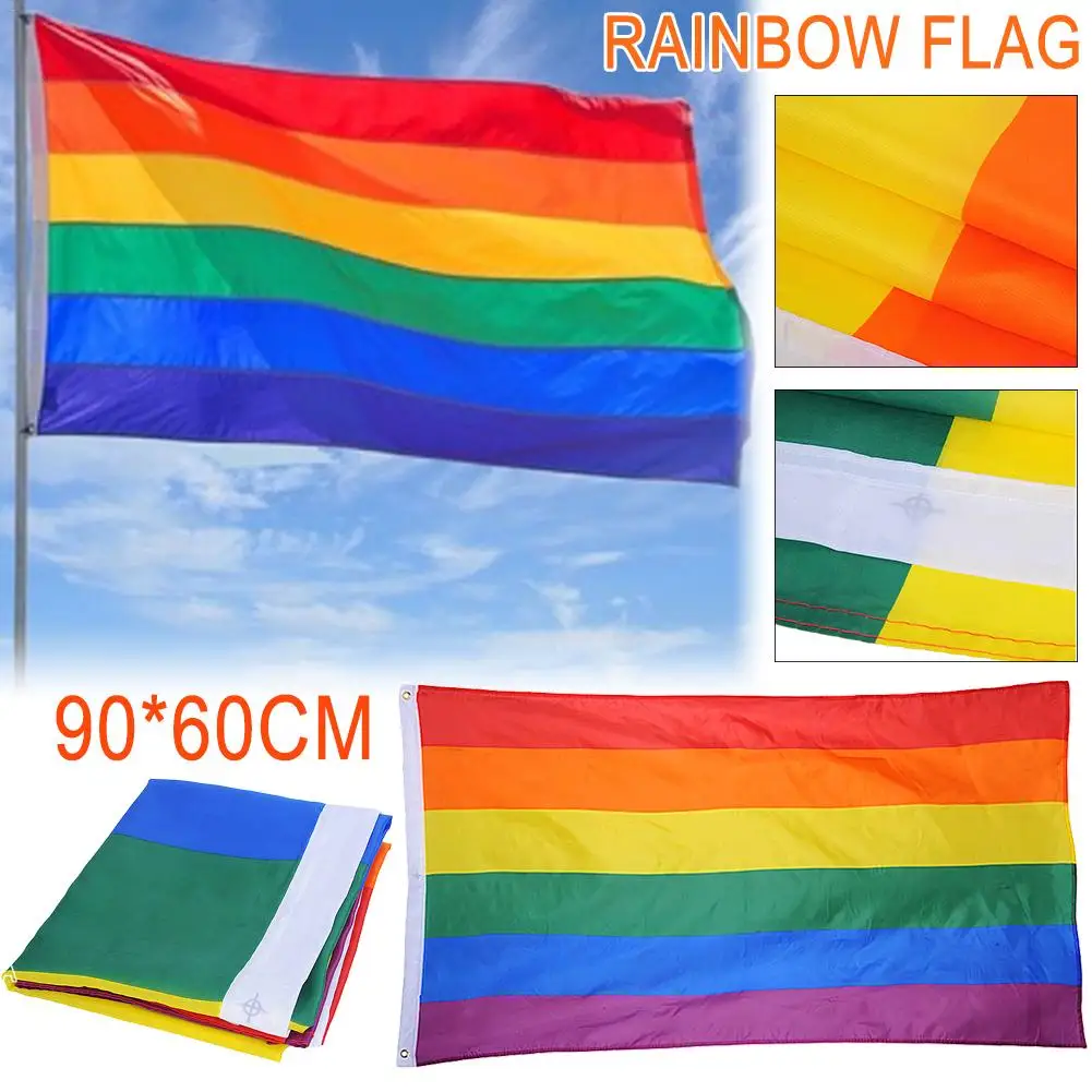 90x60cm Rainbow Flag Polyester Rainbow Flag Large LGBT Pride Flag Outdoor Banner Lesbian Gay Pride LGBT Flag Durable Supplies