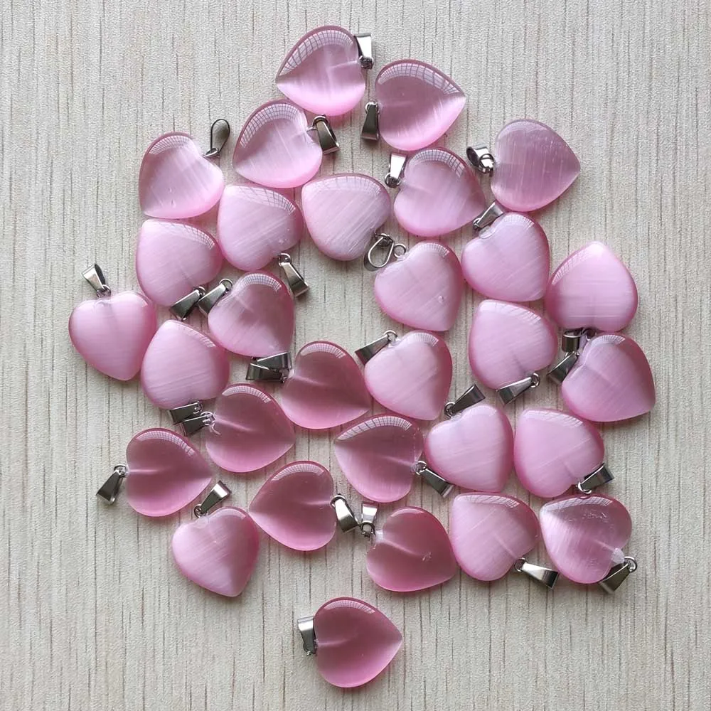 New beautiful synthetic cat's eye stone pink heart shape pendants 20mm for DIY jewelry making 24pcs/lot Wholesale Fast shipping