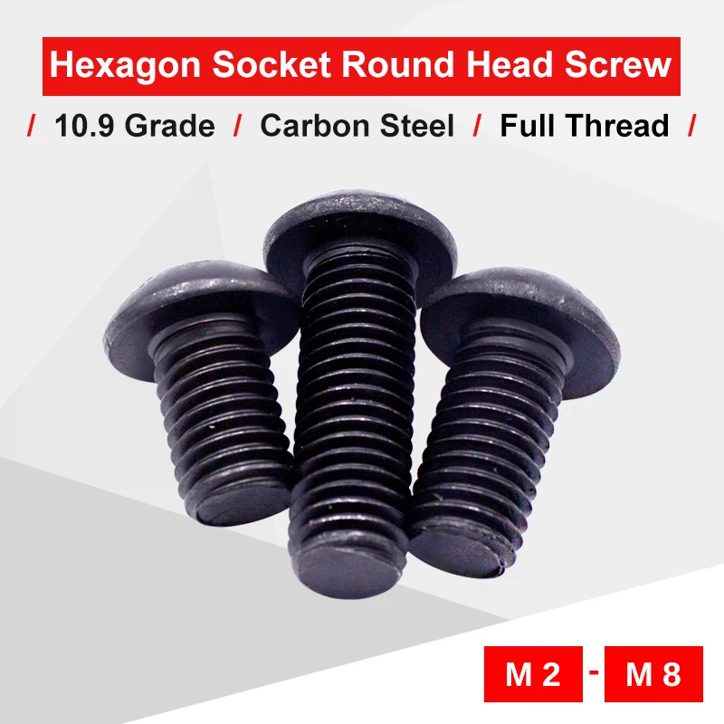 4-80 PCS Hexagon Socket Pan Head Screw M2 M2.5 M3 M4 M5 M6 M8 Round-Head Bolts Carbon Steel Grade 10.9 Match With Hex Wrench