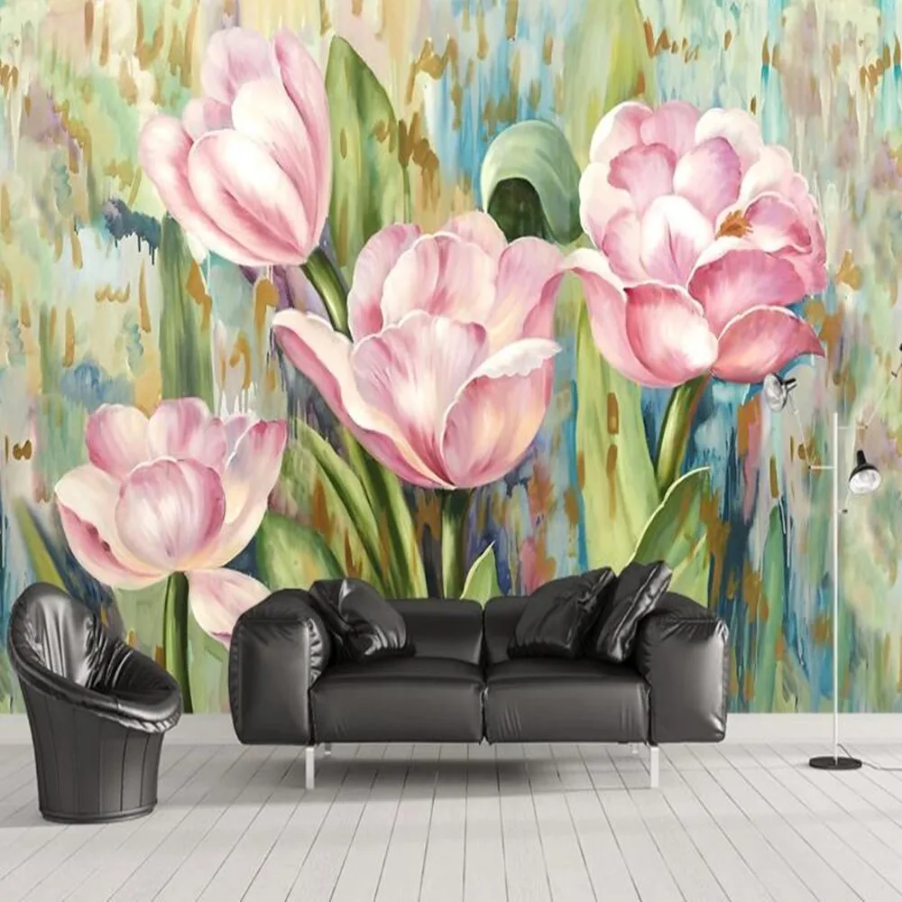 milofi custom 3D European style oil painting tulips TV background wallpaper mural