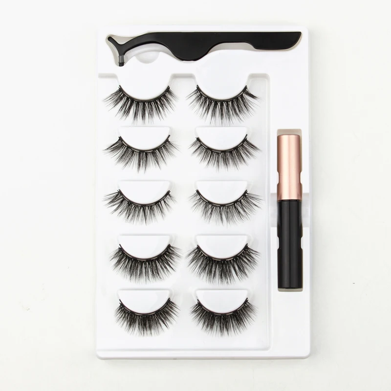 Magnetic Mink Eyelashes 2/3/5/10 Pairs Soft False Eyelashes Natural Magnetic Mink Lashes Liquid Eyeliner Tweezer Sets Makeup Hot