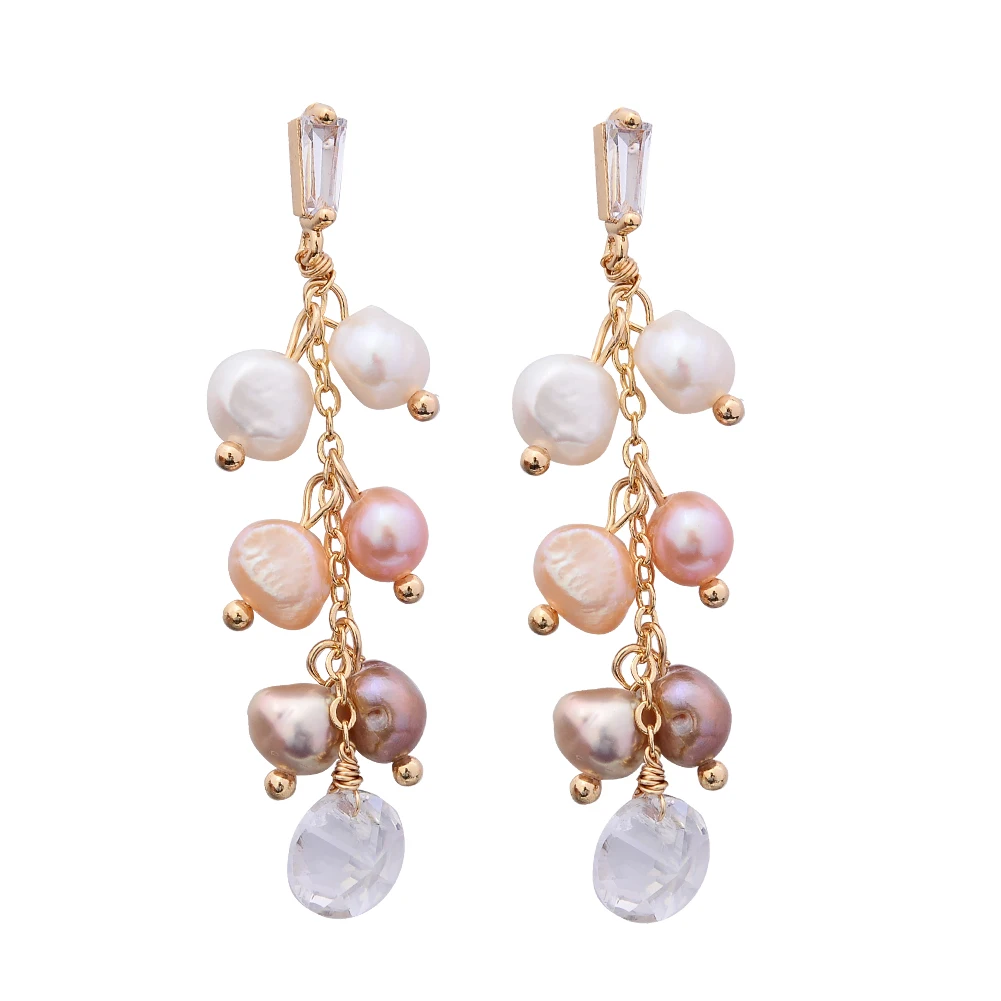 Original handgemachte 14K Gold gefüllt natürliche Süßwasserperle Glanz Kristall Traube Damen Quaste Ohrstecker heißer Verkauf Schmuck – Detail 8
