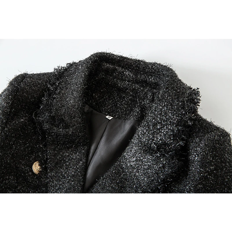HarleyFashion European Spring Fall Vintage High-Luxury Solid Color Tweed Tassel Blazer Lace-Up Personality Slim Female Jacket