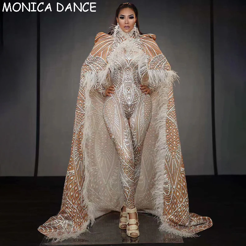 

Sexy Stage Big Cloak Jumpsuit Outfit Costumes Birthday Celebrate Jumpsuit Jacket Set Dance Wear Bar Prom Singer Costume