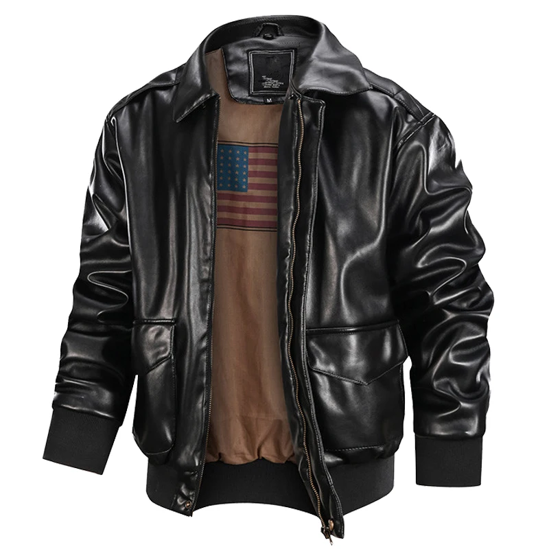 Men\'s Winter Thick Bomber Flight Leather Jacket Male Skin Biker Motorcycle Outwear Coats Soft Air Force Pilot Leather Jackets