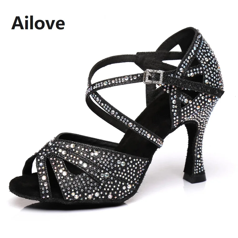 Ballroom Latin Dance Shoes Women`s Salsa Tango Dancing Sandals With Glitter and Crystals Wedding Performance Heels ALS042