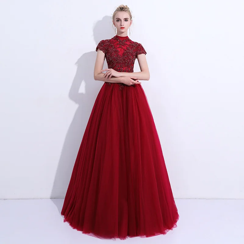 Robe de soiree Elegant Beads With Embroidery Evening Dresses Cap Sleeve Vestido de festa Party Prom Dress Formal Gown Customized