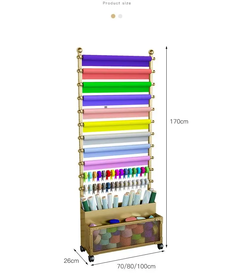 Floor-standing flower shop ribbon ribbon storage display stand flower wrapping paper shelf cloth scarf towel display rack