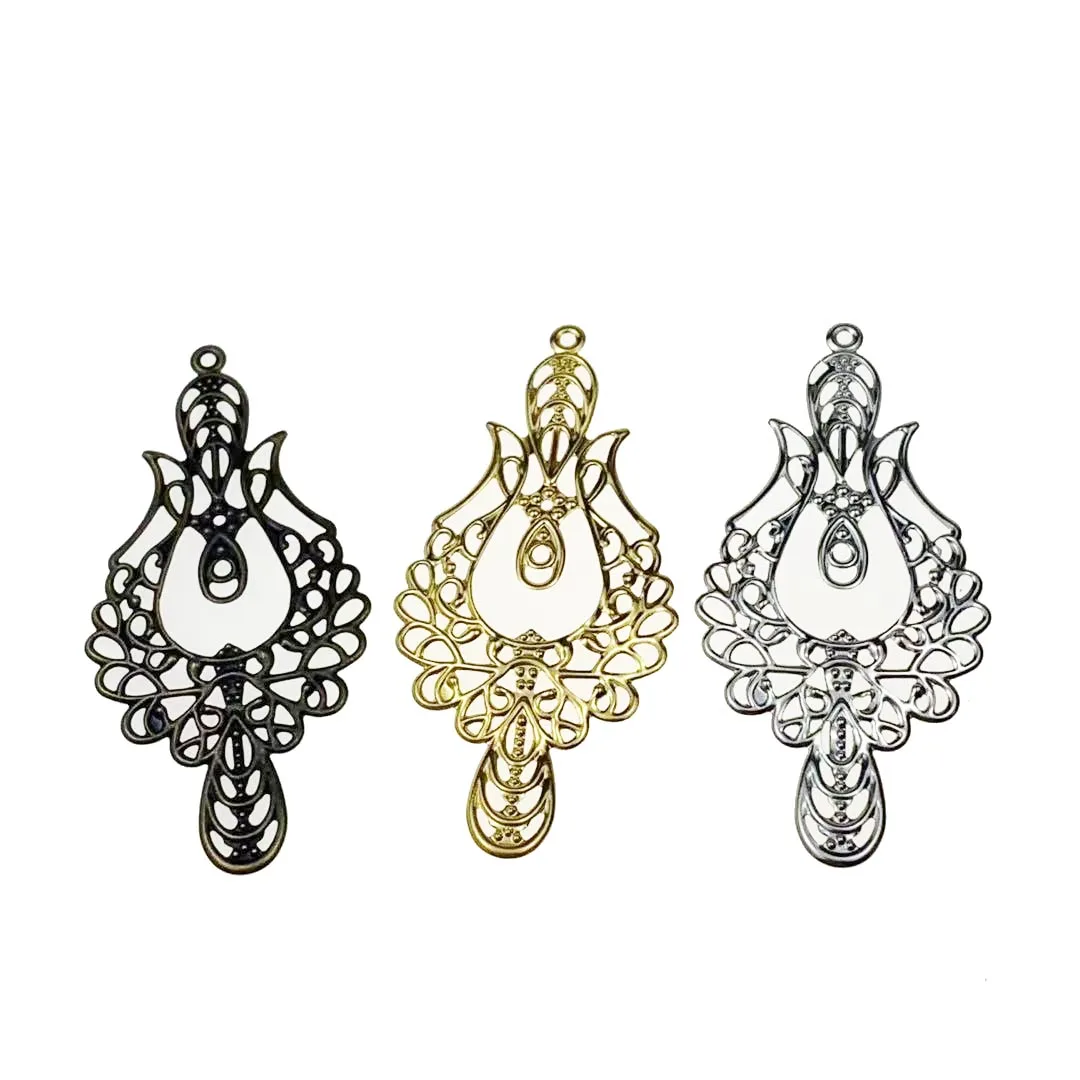 10 pcs/lot 33x73mm Metal Filigree Big Flower Slice Charms base Setting Jewelry DIY Components Findings