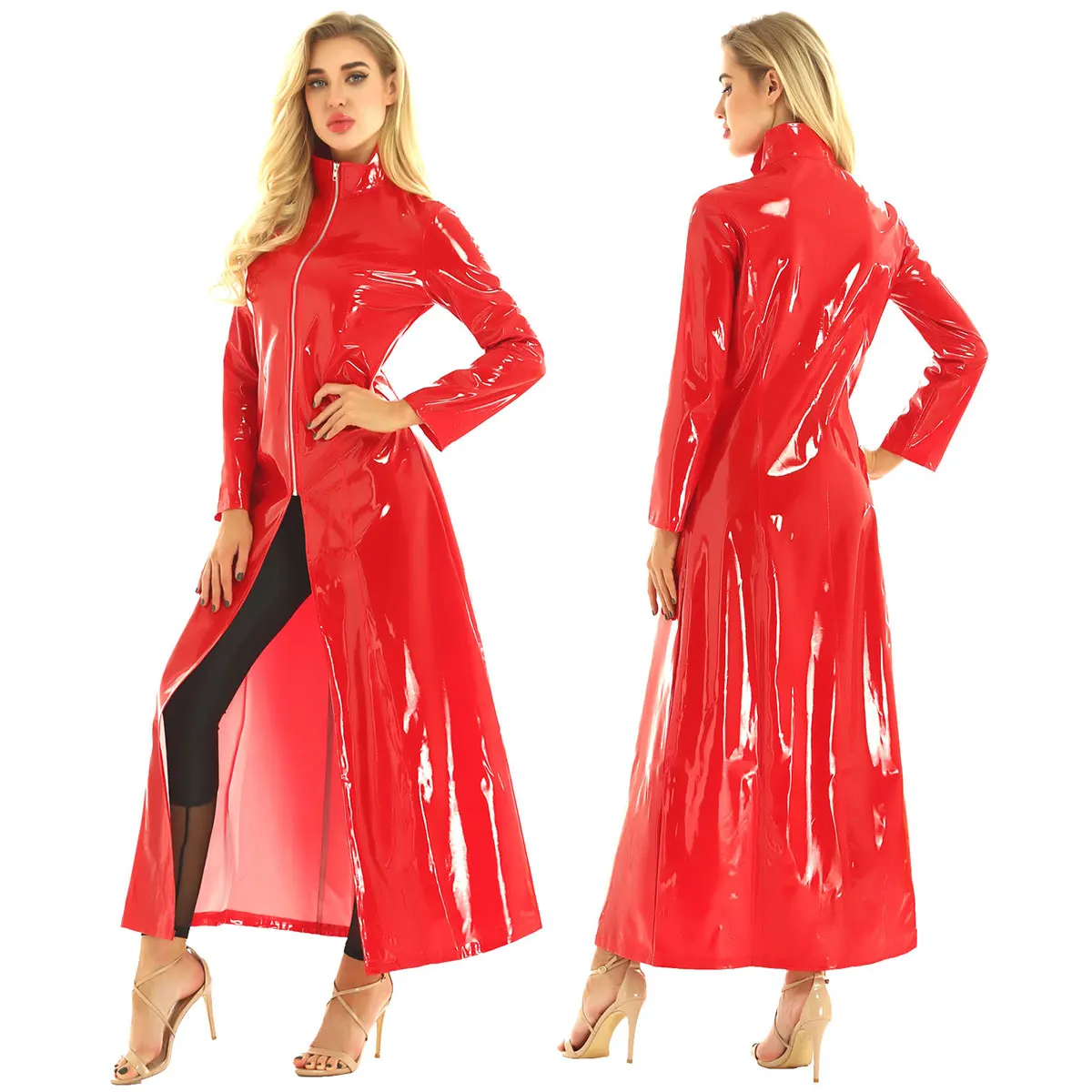 

Womens Mens Wet Look Patent Leather Coat Long Sleeve Ponchos Capes for Music Festival Cosplay Party Nightclub Stage Performance