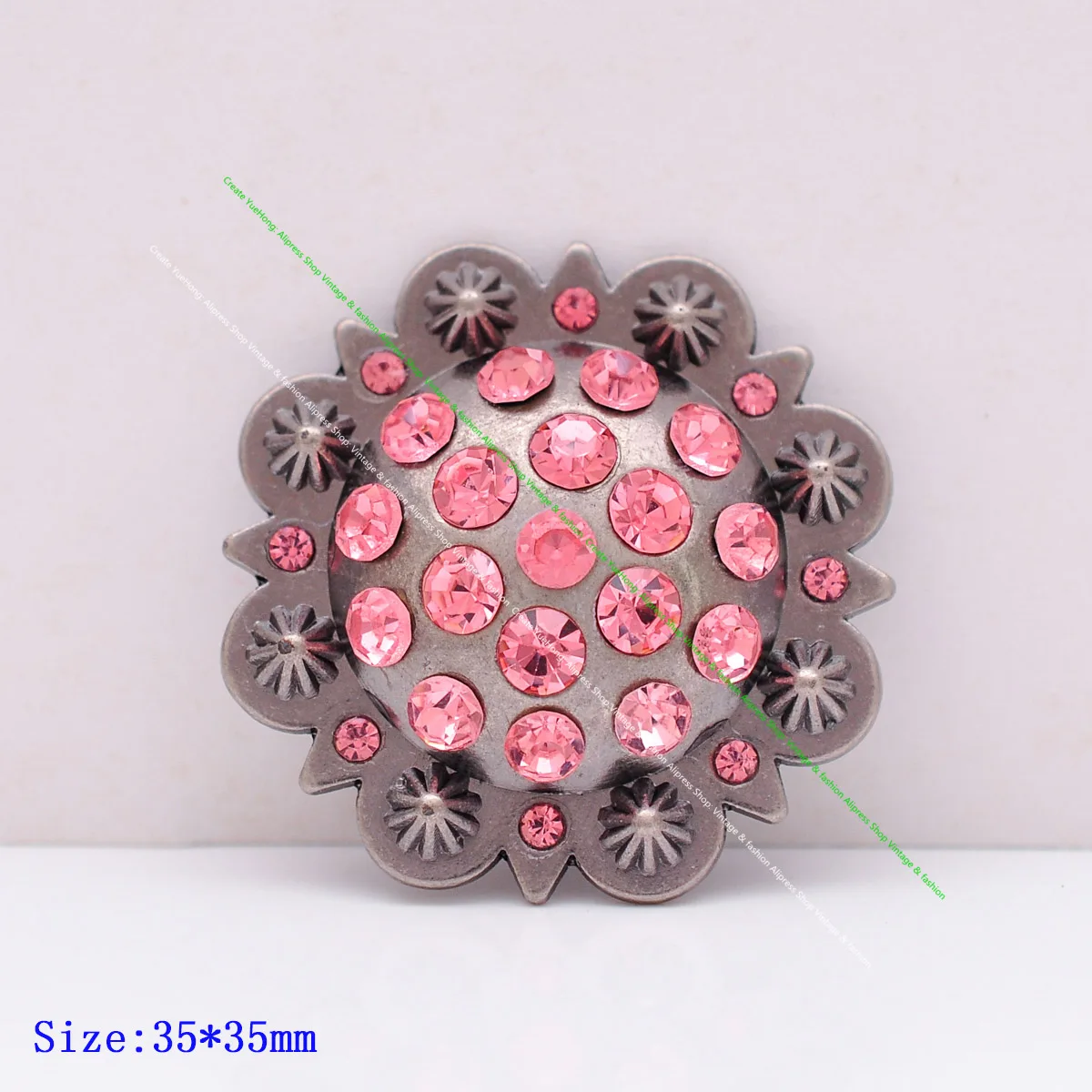 6PC 35MM Western Horse Berry Saddle Tack Bridle Halter Leathercraft Pink Rhinestone Crystal Belt Concho For Luggage Bag