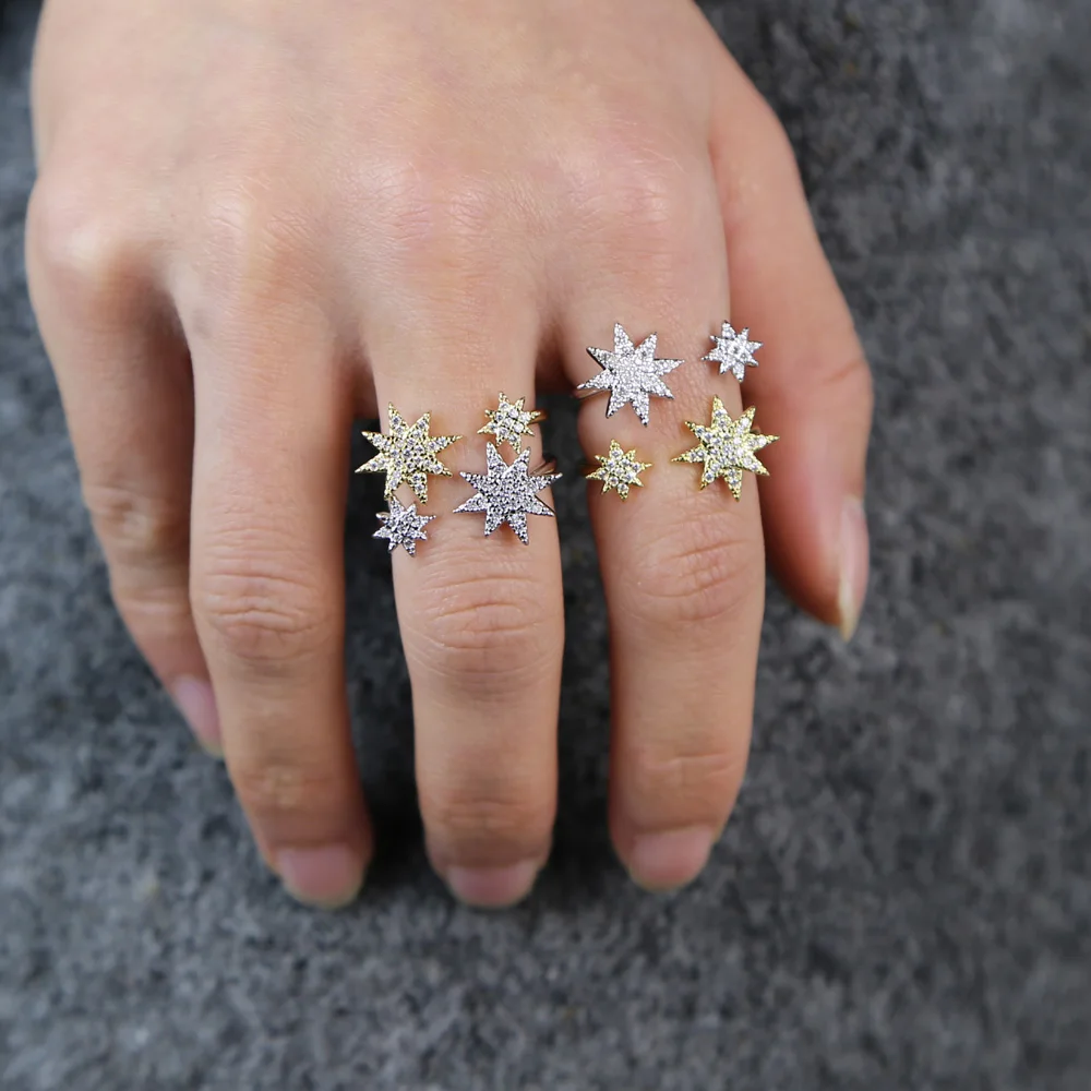 cz star ring for girl women open adjusted size fashion trendy jewelry
