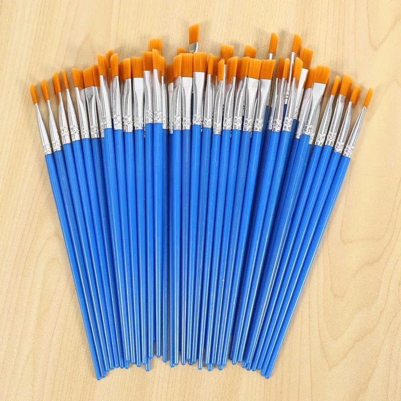 Paint Brushes Set 100 Pcs Kids Nylon Flat Hair Small Oil Watercolor Artist Painting Kits Bulk for Children