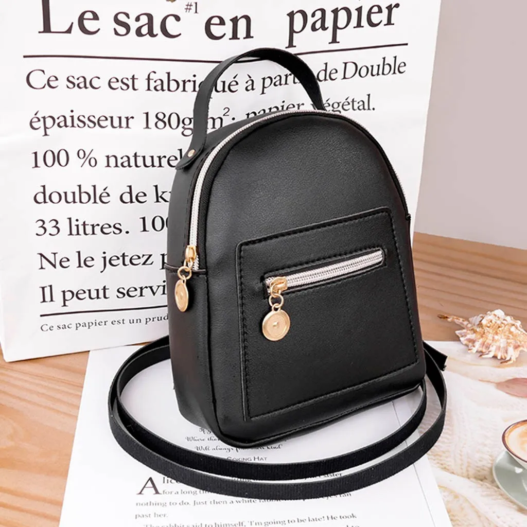 Women Shoulder Small Backpack Letter Purse Mobile Phone Women Mini Travel Back Pack Black Solid Color Outdoor Leather Bag