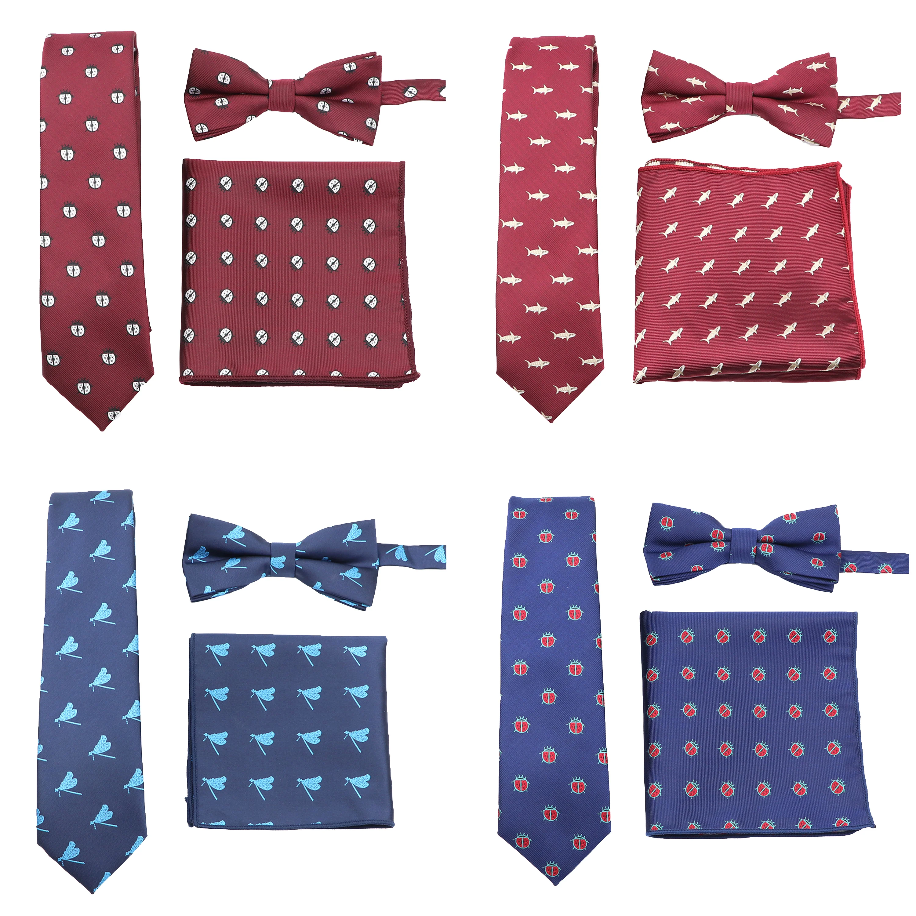 

New Design Men Tie Set Cartoon Necktie Pocket Square Fashion Butterfly Set Accessories Daily Wear Wedding Party Cut Gift For Man