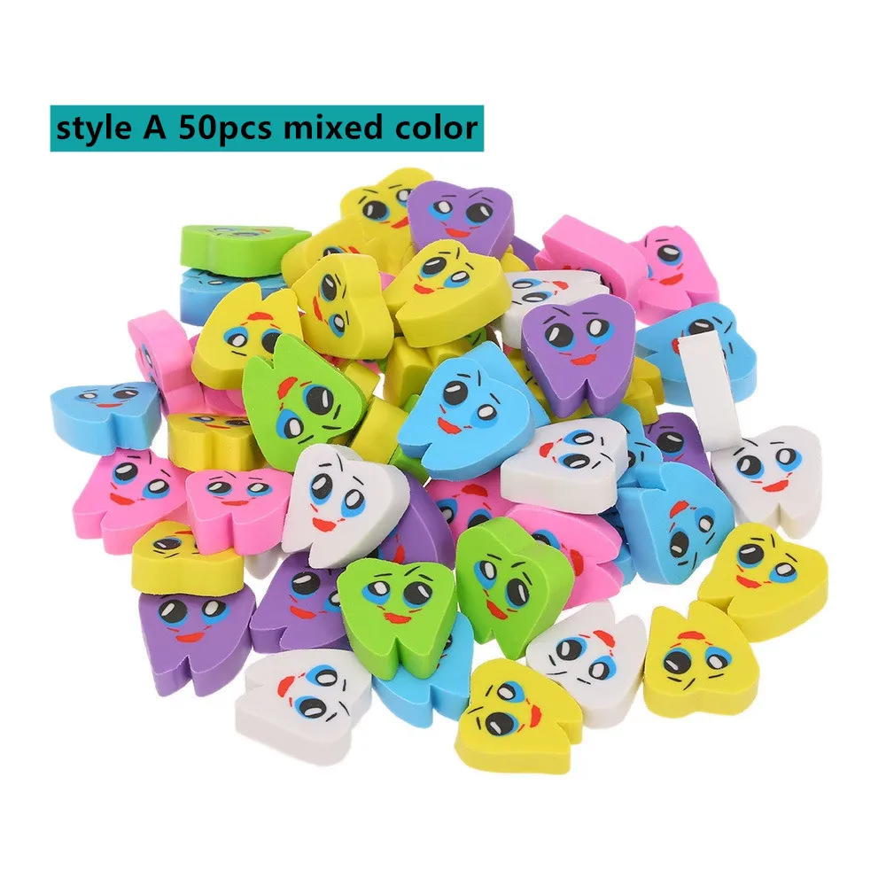 50pcs/bag Teeth Whitening Molar Shaped Tooth Rubber Erasers Dentist Dental Clinic School Great Gift for Kid Dentistry Decoration