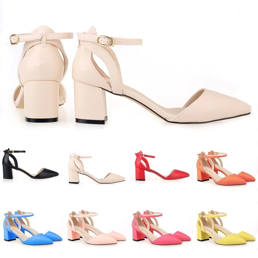 

Single Shoes Work OL Thick Heel Women Matte Pointed Toe Leather Sandals Shollow Mouth Wedding Party Shoe 0698-2MA