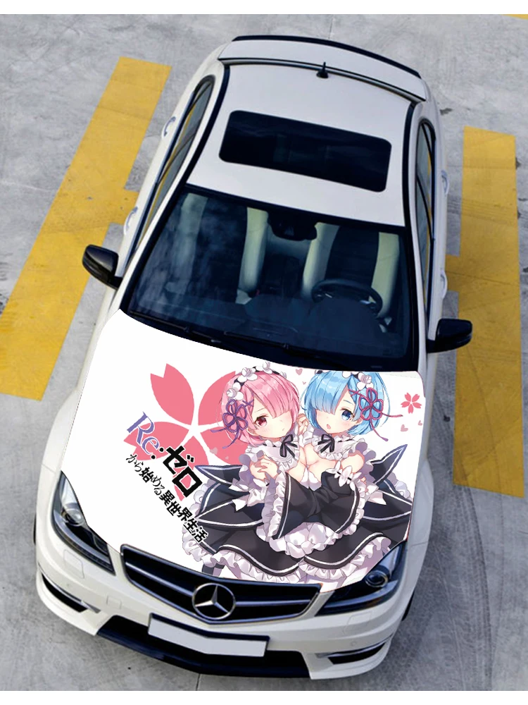 Rem Ram Anime Itasha Hood Vinyl Stickers Engine Cover Decals Sticker On Car Glossy Film Re:Life in a different world from zero