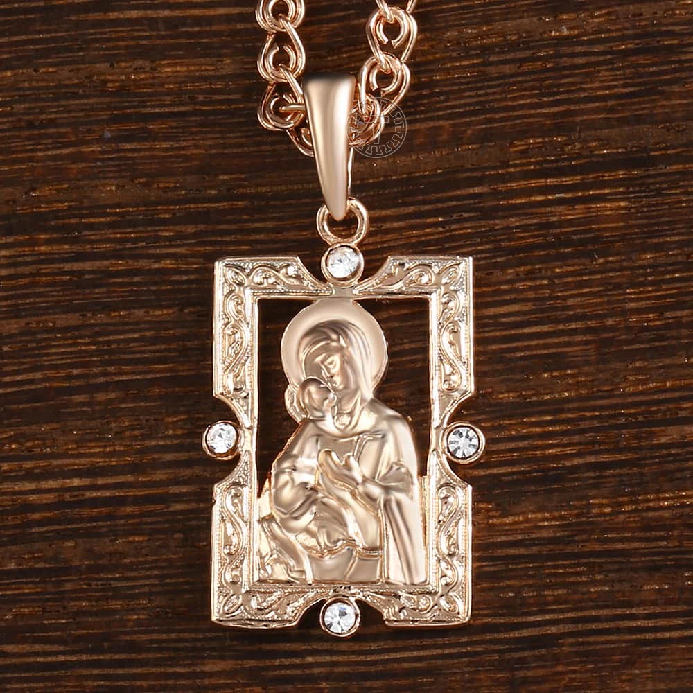 Davieslee Necklace Pendant For Women Men 585 Rose Gold Color Virgin Mary Jesus Pendant Necklace Womens Jewelry Fashion DGP193