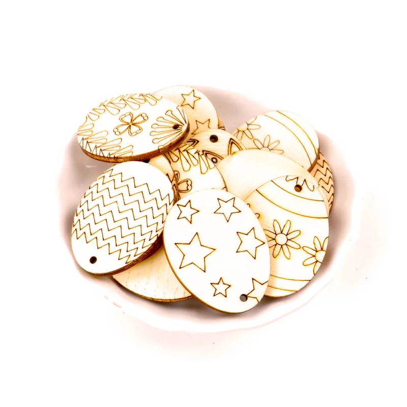 4x3cm 20Pcs Wooden Oval Easter Eggs Shape Handmade Home Decoration Hanging Ornament Accessory Painting Scrapbooking Craft MZ411