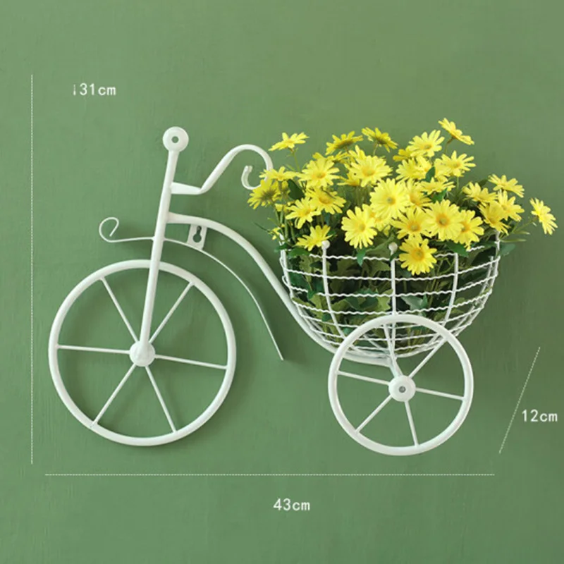 Metal Bicycle Flower Basket Wall Art Wall Mount Hanging Flawer Rack Unique Art Ornaments Classic Retro Style for Home Decor