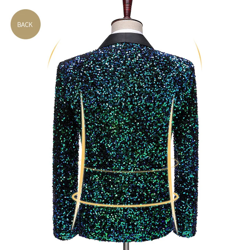 Shiny Green Sequins Bling Glitter Blazer Men 2023 Shawl Collar One Button Tuxedo Suits&Blazer Mens Wedding Party Stage Costumes