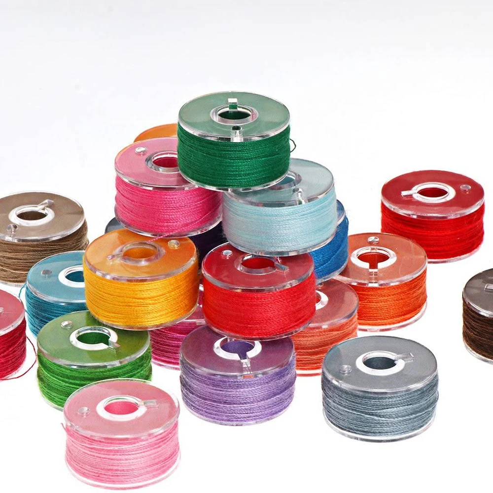 25Pcs Multicolor Bobbin Thread Polyester Thread Spools Sewing Machine Bobbins with Storage Box for Embroidery Sewing Accessories