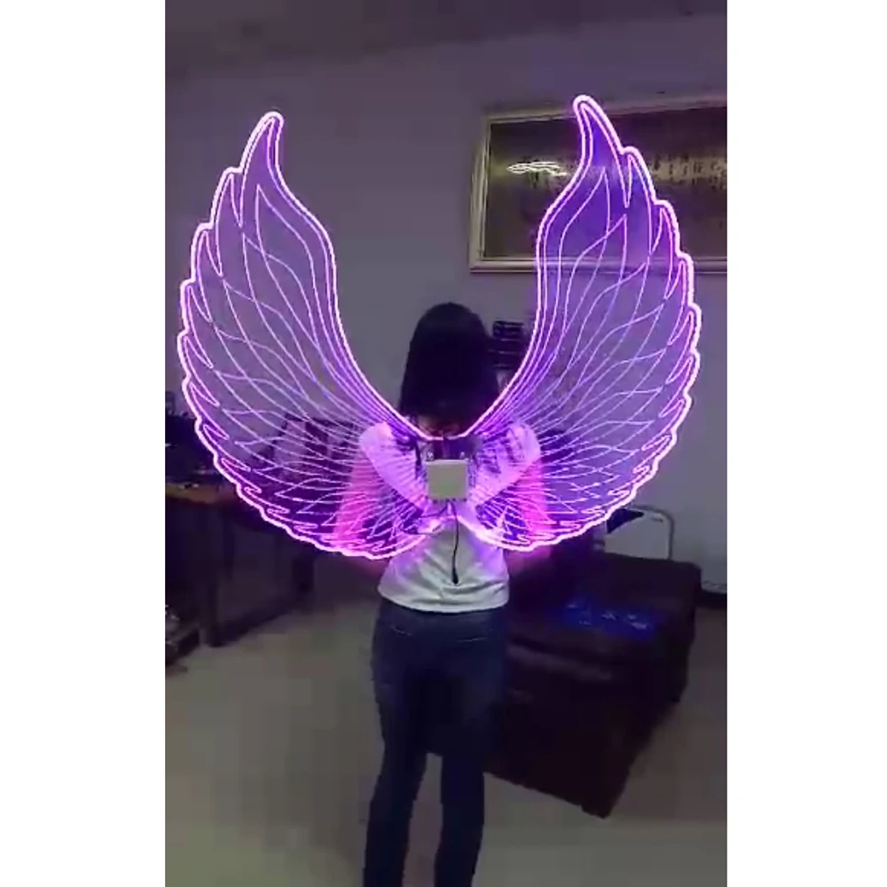 Ohlees Xmas Party Color Change LED Light Angel Wings Women Luminous Catwalk Show Clothing Stage Costume Glowing Wing