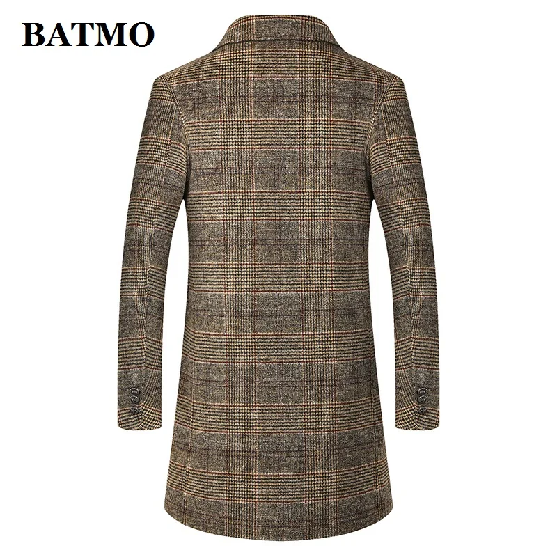 BATMO 2022 new arrival winter high quality wool plaid trench coat men,men's wool long jackets Overcoat,8109