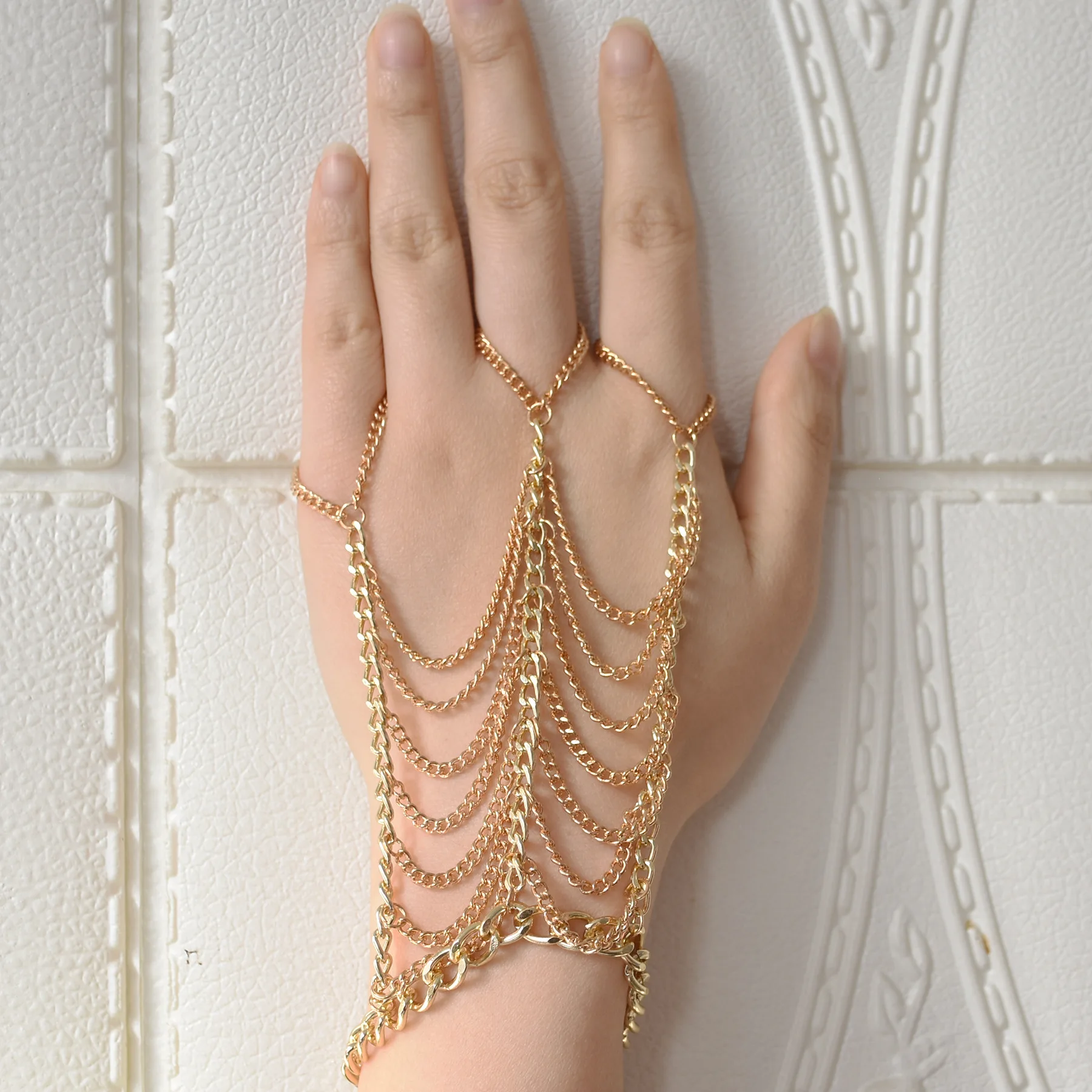 Boho Multilayers Gold Metal Chain Bracelets Finger Hand Slave Bracelets for Women Bridal Wedding Party Holiday Gift pulseiras
