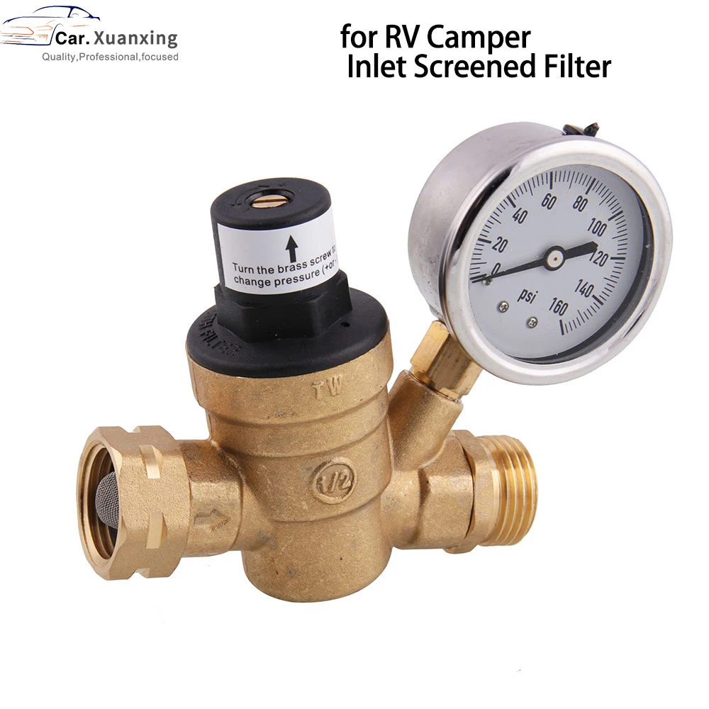 

Renator M11-0660R Water Pressure Regulator Valve Brass Lead-Free Adjustable Water Pressure Reducer with Gauge for RV Camper