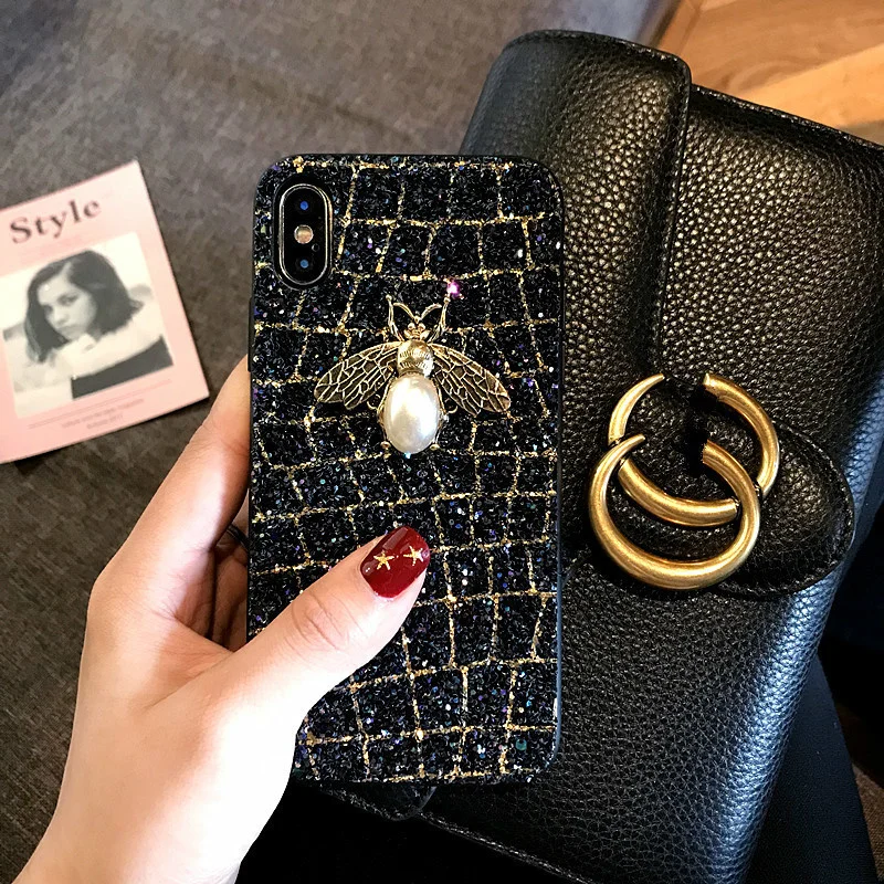 럭셔리 반짝이 다이아몬드 꿀벌 휴대폰 케이스, 삼성 S23 S22 S21 S20 S10 S9 S8 플러스 + 울트라 노트 20 10 9 8 블링 스팽글 커버