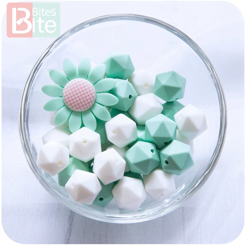 1set Silicone Hexagon Bead Rodent Teething Sunflower Bead DIY Pacifier Clip Nursing Pendant Necklace Teether BPA Free Baby Goods