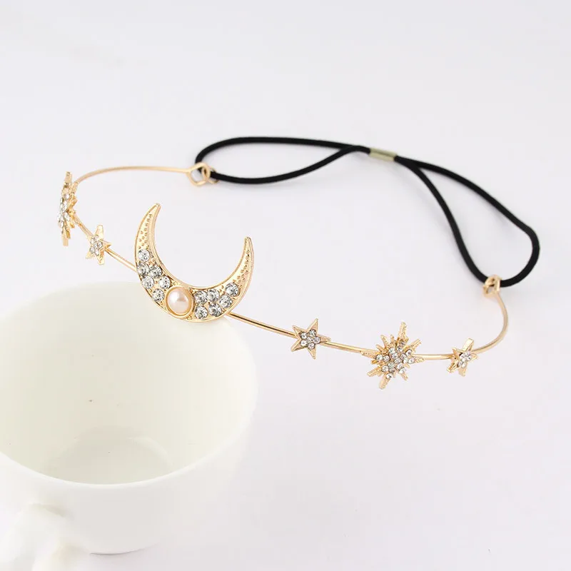 2020 Wholesale Creative Star-shaped Moon Micro-inlaid Pearl Headband, Simple Elastic Geometric Hair Female Accessories